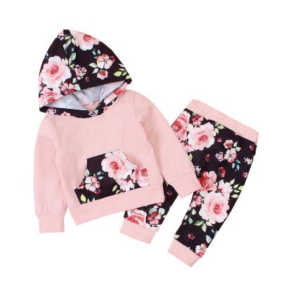 China Girls' Casual Color Floral Print Long Sleeves Cotton Hoodie Set Anti-Shrink Long Clothes Baby Jackets For 3 6 Months for sale