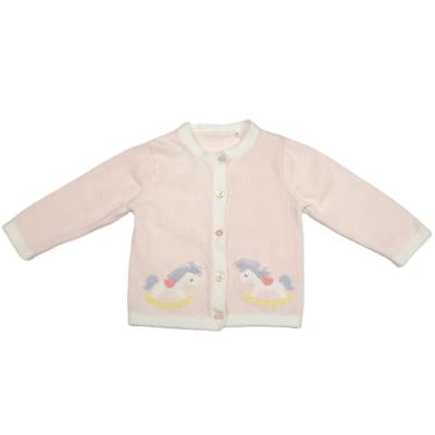 China Small Horse Anti-Shrink Pattern Organic Cotton Knit Cardigan Sweater For Infants for sale