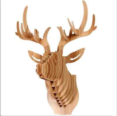 China Modern Nordic Creative Simple Wooden Elk 3D Head Animal Wall Art Hanging for sale