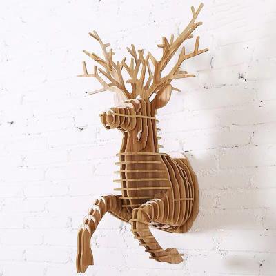 China Modern Nordic Creative Simple Wooden The Branch Deer Head 3D Animal Wall Art Hanging for sale