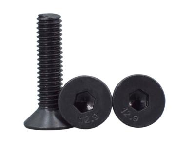 China 12.9 grade blackened inner hexagonal countersunk head screw m4 m5 m6 m8 long screw high-strength flat head bolt screw for sale