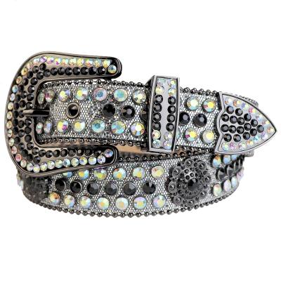 China Western cowboy diamond belt men's crystal studded leather bling bling belt factory custom fashion rhinestone waistband sparkle rhinestone waistband for sale