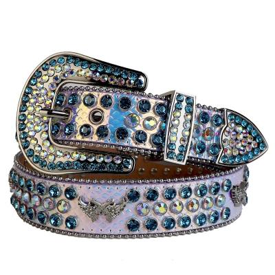 China Crystal Studded Cowhide Fashion Leather Girls Rhinestone Belt Strap Western Country Conchos Belt Men Wholesale for sale