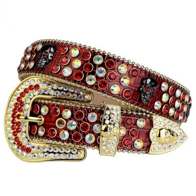 China Huge Red Crocodile Red Western Crystal Grain Crafts Cowgirl Western Concho Garment Jeans Pants Trousers Concho Belts Huge Skull Rhinestone Belt Men For Jeans for sale