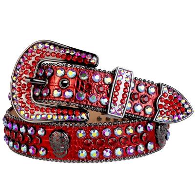 China 2021 Women's Custom Cowhide Belt Factory Low Price Classic Rhinestone Snap On Buckle Crystal Studded Men's Conchos Wholesale Belt for sale