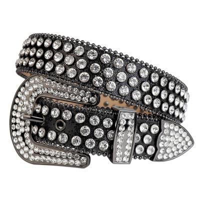 China Popular 2021 Cowhide designer belt rhinestone whip western glitter basic style black and white big men's belt size 60 for sale