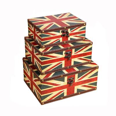 China Vintage American Style Craft Art Solid Wood Items UK Europe And American Flag Stars Christmas Hand Crafted Real Wooden Keepsake Box for sale