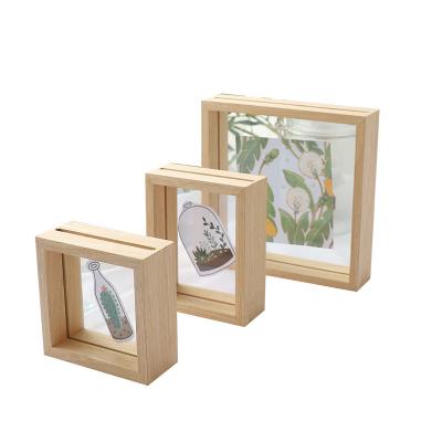 China Vintage Eco-Friendly American Style Photo Solid Wood Frame With Fashion Glass Wooden Decor Frame Frame Box Minimalist Shade Display Shade Box for sale