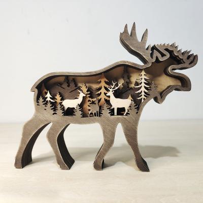 China Europe Market Best Selling Elegant Home Decoration Display Frame Wood Carving Animal Opens Holiday Table Decoration 3D Creative Multilayer Carved Wooden Ornaments for sale