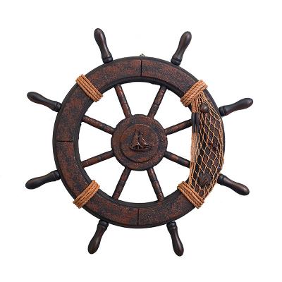 China Europe Vintage American Style Craft Art Solid Wood Ware Wall Decor Decorative Nautical Beach Boat Wheel Dark Blue Wood Wall Decor for sale