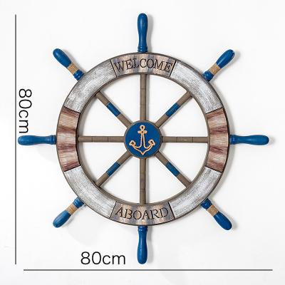 China Europe Vintage American Style Craft Art Solid Wood Items Other Dark Blue Wood Wallpapers / Beach Boat Wheel Wall Decor Wall Panel for sale