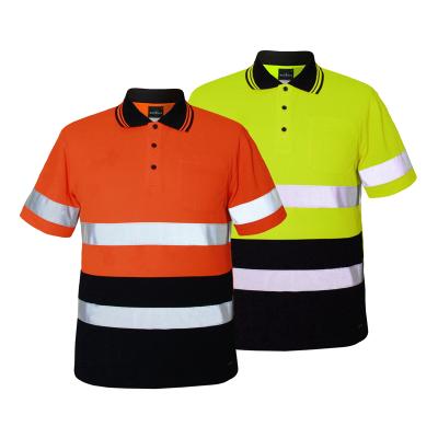 China Custom Fluorescent Orange Reflective Safety Polo Safety Shirt For Men Reflective Tape for sale