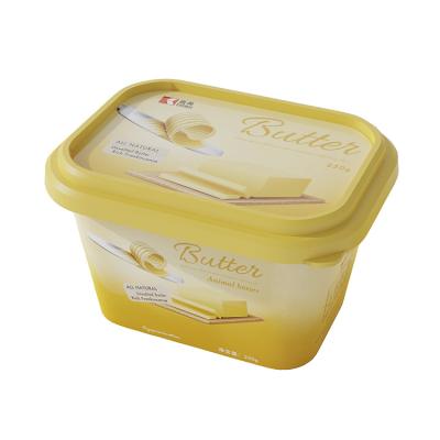 China Recyclable Custom Logo 250ml Rectangle IML Plastic Food Container For Dog Food Butter Container Cheese Cup for sale