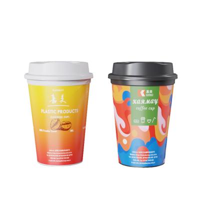 China High Quality Cheap Reusable Single Wall Plastics 8oz Single Wall Coffee Mug With Cover Plastic Mugs for sale