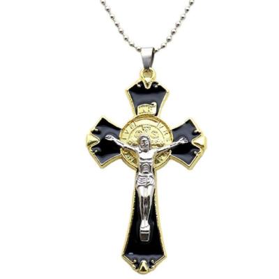 China Portable Necklace Wholesale Car Bag Key Chain Charm Cross Jewelry Dangling Crucifixion of St Benedict Cross Christ Catholic Church for sale