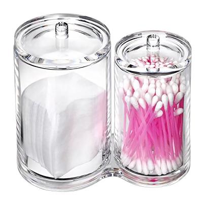 China Acrylic 2 Slot Viable Trend Fashion Dispenser Round Bathroom Pad Cotton Swab Stick Storage Box Cosmetic Organizer Box With Lid for sale