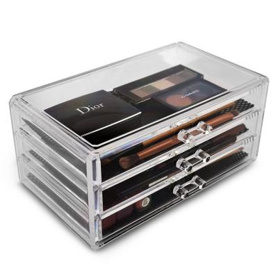 China Amazon 3-Layer Drawer Storage Box Jewelry Storage Box Viable Hot Selling Transparent Desktop Cosmetic Storage Box for sale