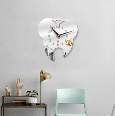 China Antique Acrylic Creative Wall Sticker Mute Mirror Teeth Personality DIY Style Electronic Wall Clock TV Background for sale