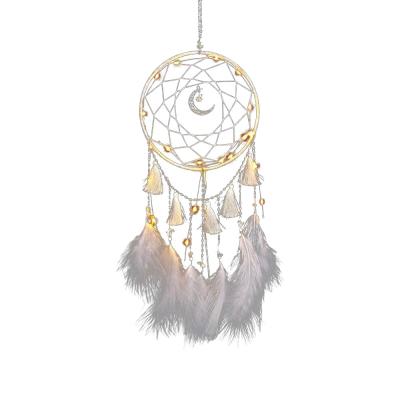 China Multifunctional Feather Catcher Decoration Dreamy Wind Chimes With String Lights DIY Memorial Wind Chime Wind Chimes Women's Gifts for sale