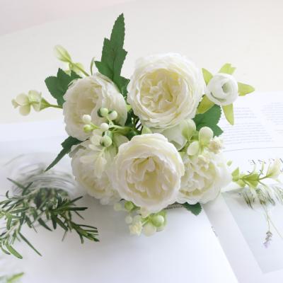 China Amazon Wholesale New Design Minimalist Retro Real Touch European Peony Silk Rose Decoration Artificial Flower for sale