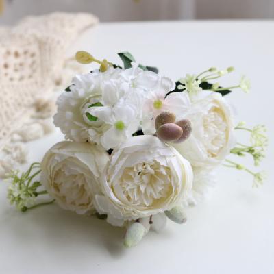 China New Minimalist Amazon Wholesale Manufacturers Decorative Artificial Wedding Rose Peony Flowers Bouquet Dried Decoration for sale