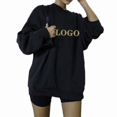 China 2022 Custom Logo 100% Black Jumper Oversized Sweatshirt Pullover Hoodies Anti-pilling Cotton Sweater For Women for sale