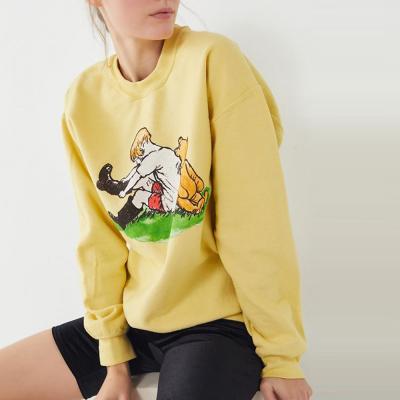 China China Factory Women's Fleece Wholesale Yellow Custom Fleece Anti-pilling Round Neck Sweatshirt For Women for sale