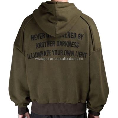 China custom Anti-wrinkle 3d embroidery patch hoodie design cotton pullover Hoodies men army green hoodie with back 3D embroidery for sale