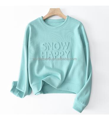 China Anti-pilling ladies 3d embossed embossed sweatshirt by wholesale college sweatshirts crew neck pullover for sale