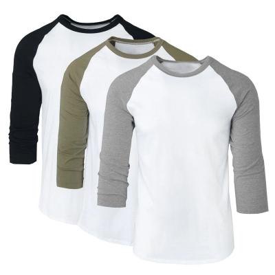 China anti-wrinkle 50% polyester 25%cotton 5%rayon t-shirt best selling fitted 3/4 sleeve multicolor raglan t-shirt for men for sale