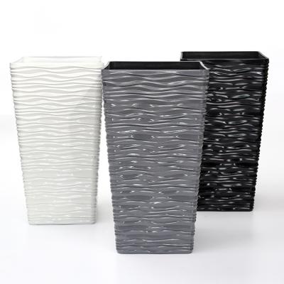 China Recycled Modern Black White Large Square Plastic Flower Pot Indoor Factory Wholesale Decorative Pots Planter for sale