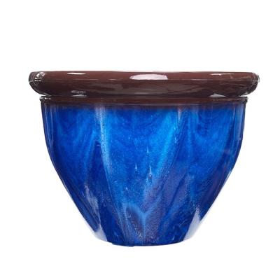 China Blue Glazed Plastic Pot Garden Pots Recycled Decorative Planter Indoor Outdoor Home Planter Bowls for Plants for sale