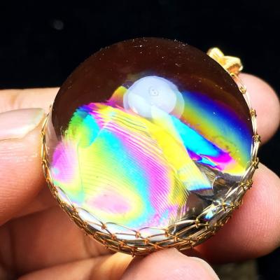 China Wholesale Natural Clear Hand Knitting Balls China Crystal Pendant Rainbow Quartz Crystal Net Pendant For Gift for sale