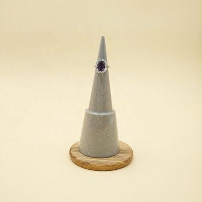 China Fashion Ring Holder Cone Shape Jewelry Gray Marble Stand Display Durable Cone Ring Rack Display for sale