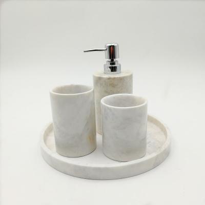 China Good Quality Sustainable Home Decor Supplies Natural White Marble Bathroom Accessories Four-Piece Bathroom Sets For Sale for sale