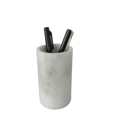 China Pen Holder Wholesale Carrara White Marble Pen Holder for Office and Writing for sale