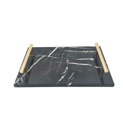 China Wholesale Natural Marble Serving Tray With Metal Handle Hotels Hotel Marble Serving Tray And Restaurant Kitchen Tableware Coffee Table Tray for sale