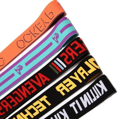 China Elastic Custom Printed Brand Fashion Label Polyester Woven Knitted Jacquard Soft Elastic Band For Underwear Shorts Waistband Belt for sale