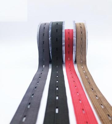 China Elastic White Black Web Band Common Style Polyester Knit Colorful Button Hole Elastic Band for sale