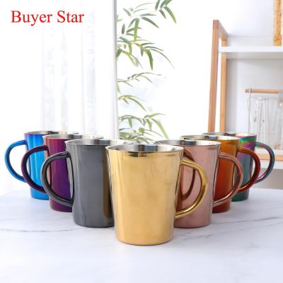 China Sustainable Home Office Hot And Cold Water Tea Cup Double-layer Water Stainless Steel Water Cup With Handle for sale