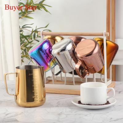 China Pointed Spout Milk Coffee Jug Pitcher Pull Cup Viable Flower Frothing Pitcher Tea Coffee Tools With Drawing Needle for sale