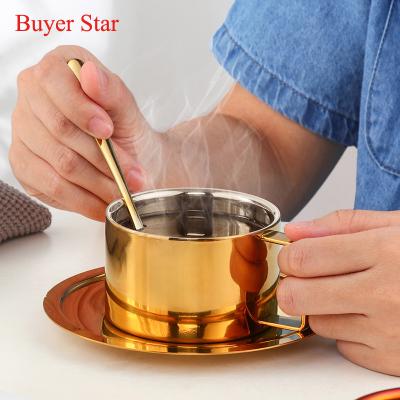 China Sustainable Home Tableware Gold Plated Milk Tea Coffee Mug Espresso Cup With Saucer for sale