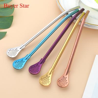 China Sustainable Detachable Food Grade Coffee Stirring Spoon Bargain 304 Stainless Filter Mixing Spoon With Straw for sale