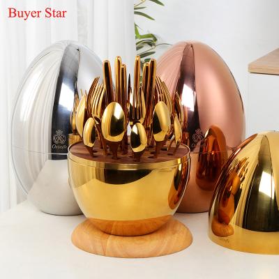 China Large Viable Net Red Golden Egg Cutlery 24 Pieces Set European Series Lightweight Luxury Dinnerware for sale