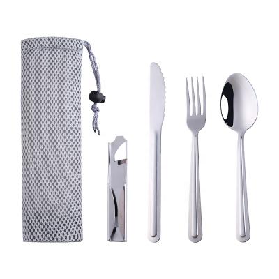 China Modern Outdoor Camping Multi Function Utensils Tool Stainless Steel Fork Knife Spoon Camping Cutlery Set for sale