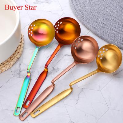 China Long Handle Stainless Steel Thickened Viable Spoon Can Hang Hot Pot Spoon Kitchen Non-slip Soup Spoon for sale