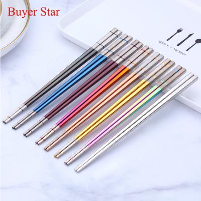 China Viable Multicolor Stainless Steel 304 Reusable Japanese Korean Metal Chopsticks for sale