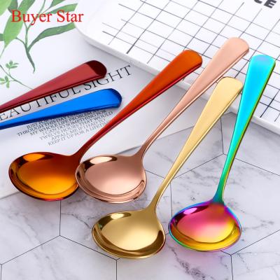 China New Amazon Hot Selling Cutlery Stainless Steel Soup Dessert Ice Cream Sustainable Tending Gold Round Eco-Friendly Spoon for sale