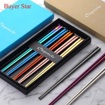 China Custom Metal Reusable Light Weight 304 Stainless Steel Multicolor Titanium Chopsticks Viable For Korean Japanese for sale