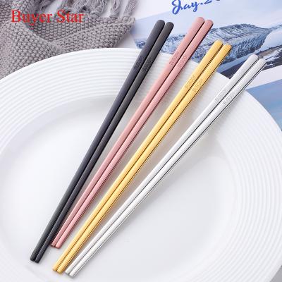 China Viable Korean Style 304 Reusable Black Gold Stainless Steel Titanium Stainless Steel Dinnerware Silver Chopsticks For Food for sale